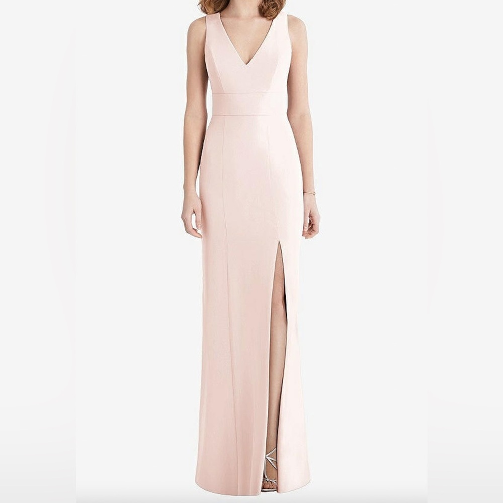 After Six Pantone Rose Quartz Criss Cross Trumpet Gown with Front Slit Size: 2